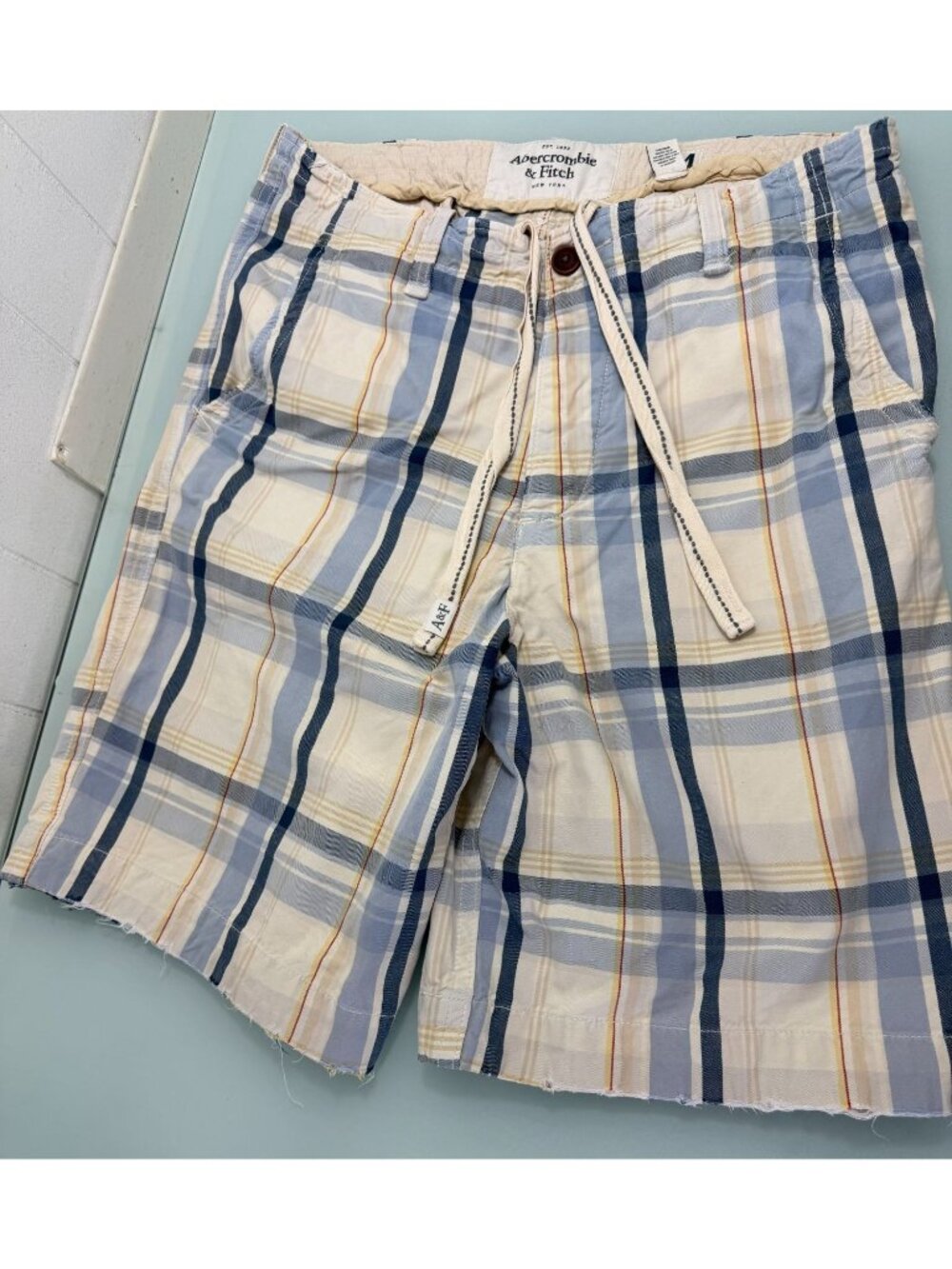 Vintage Abercrombie & Fitch Shorts Mens 34 Button Fly Heavy Distressed Y2K Plaid